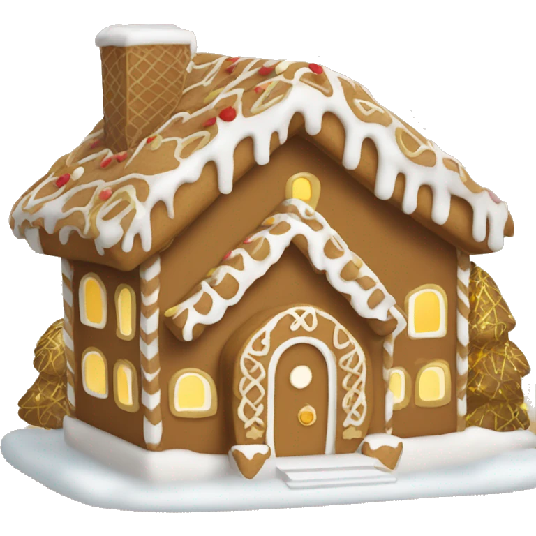 light brown and gold and white gingerbread house emoji