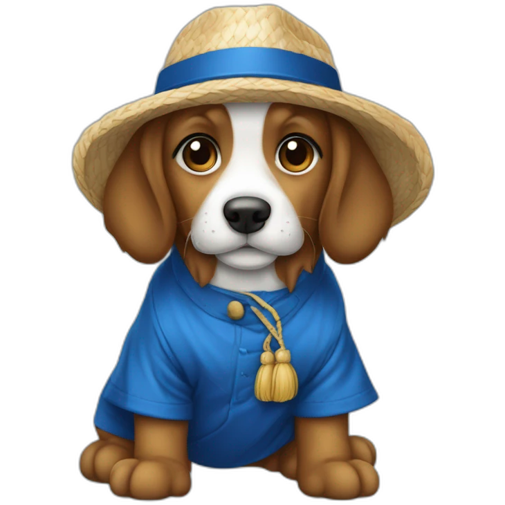 cachorro com chapéu do nordeste brasileiro igual de luiz gonzada com uma blusa azul emoji