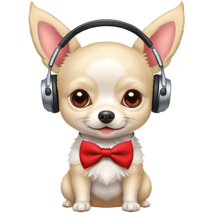 White chihuahua with red bow tie headphones  emoji