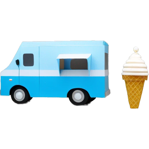minimalistic papercraft, pearl blue ice-cream van emoji