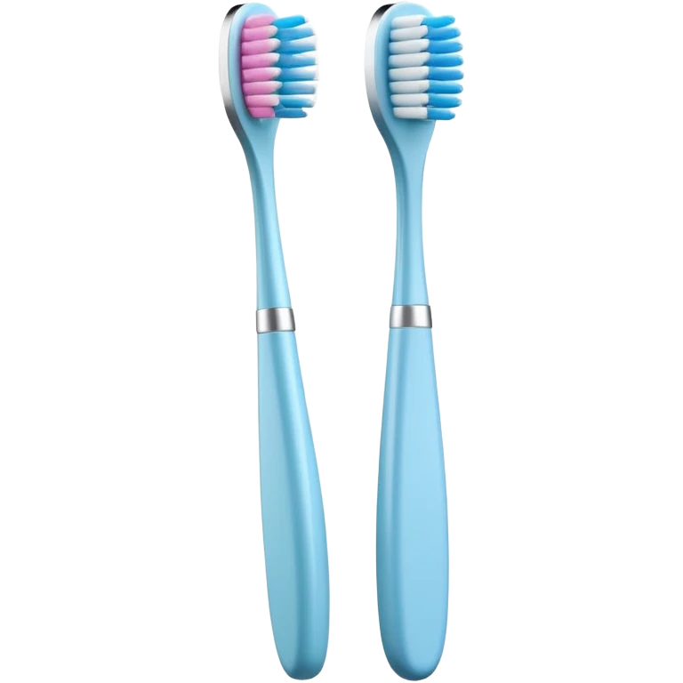 toothbrush with slim slightly curved handle, compact head, soft bristles, colorful handle white blue or pastel, bristles with shading and texture, clean 3D rendering, soft light, subtle shadow, no background objects, no anthropomorphic features, transparent background, emoji scale emoji