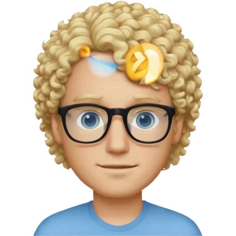 white guy with curly blonde hair and light blue ish  eyes with black glasses  emoji