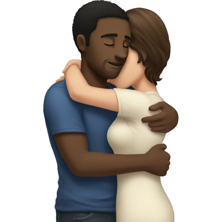 Black man hugging brunette woman emoji