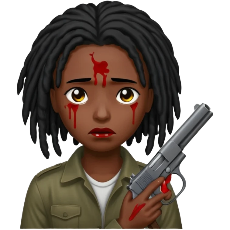 locs going in front of eyes with black hair holding gun very darkskin crying blood emoji