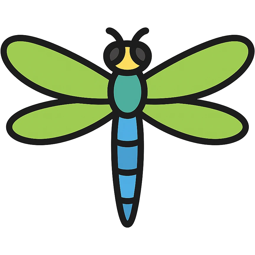 realistic dragonfly with bright green and blue wings, color outline icon style emoji