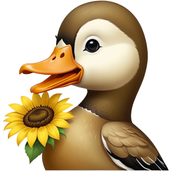 a duck holding a sunflower seed in its beak emoji