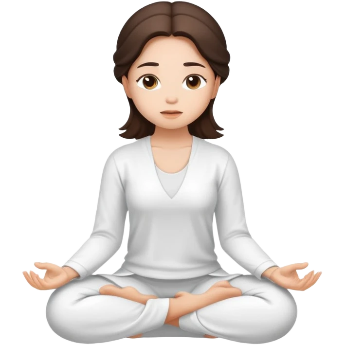 brunette cute girl meditating in white outfit  emoji