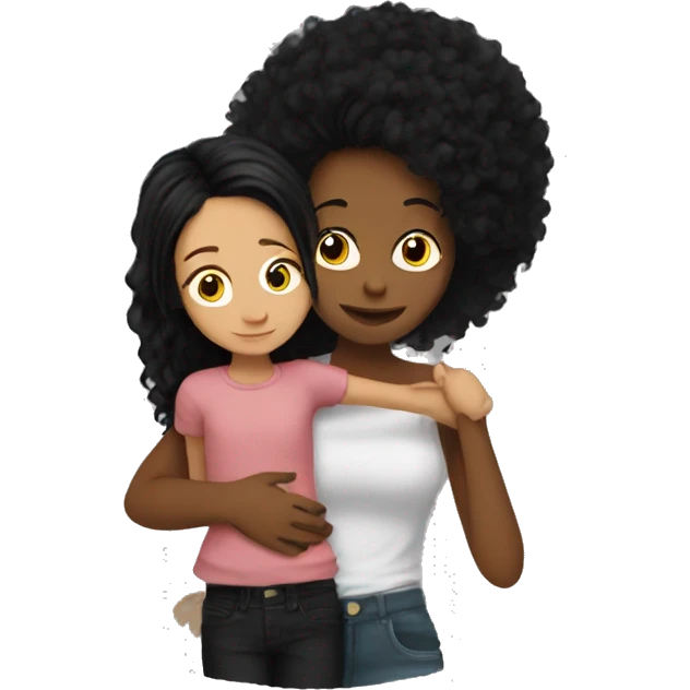 red haired woman hugging black hair punk daughter emoji