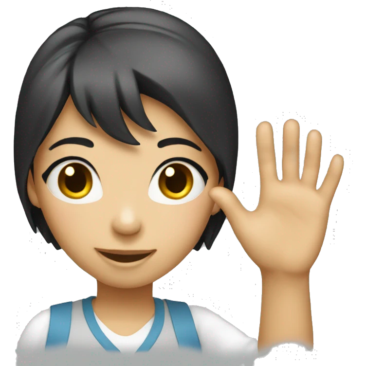 asian girl waving wit long h emoji