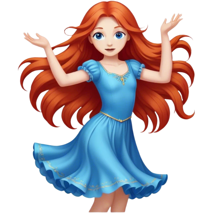 girl with long light red hair and blue eyes dancing  emoji