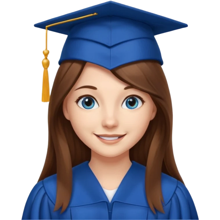 school graduation with a pretty female graduating student with long brown hair, blue eyes emoji