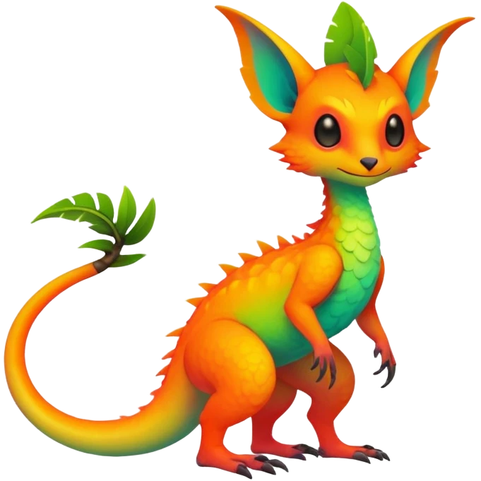 Tropical lush warm-colored neon-colored Fakémon-Trico-creature (full body) emoji