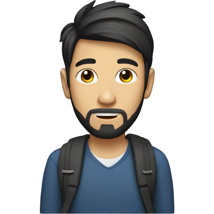 asian guy with dark hair and beard and notebook emoji