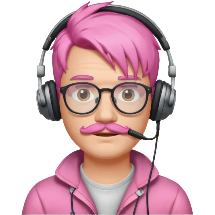 headphone and spectacles, mustached pink hair guy, no mic emoji