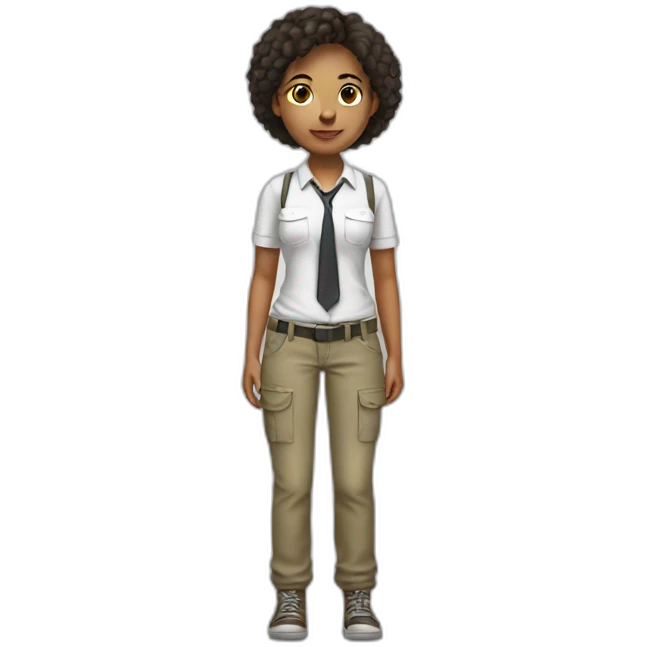 full body girl with cargo pants, white tank top and tie emoji