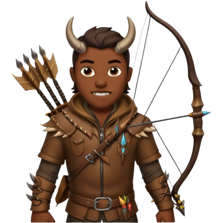 The classic hunter with a bow and arrow on his back, dressed in brown with some decorations made of fierce beasts emoji