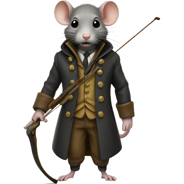 Petit little rat with a mustache and an overcoat and a crossbow  emoji