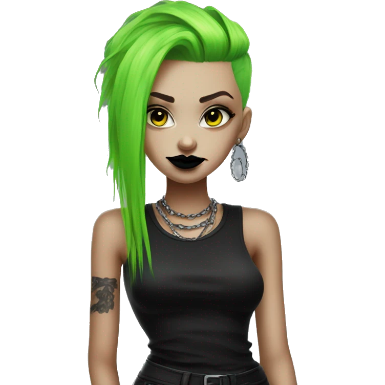Punk girl neon green hair black lipstick dark clothes emoji