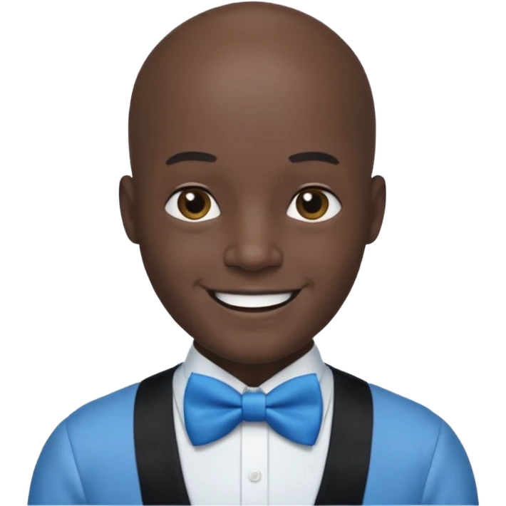 Bald with blue bow tie, black skin emoji