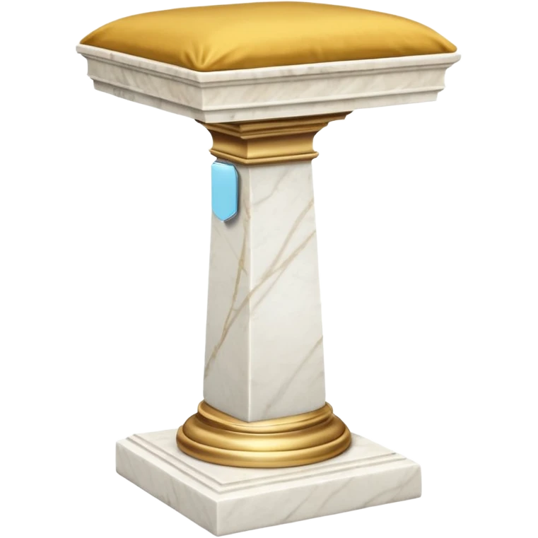 Beautiful precious tall Greek White marble pedestal with a gold cushion laying on top of it emoji