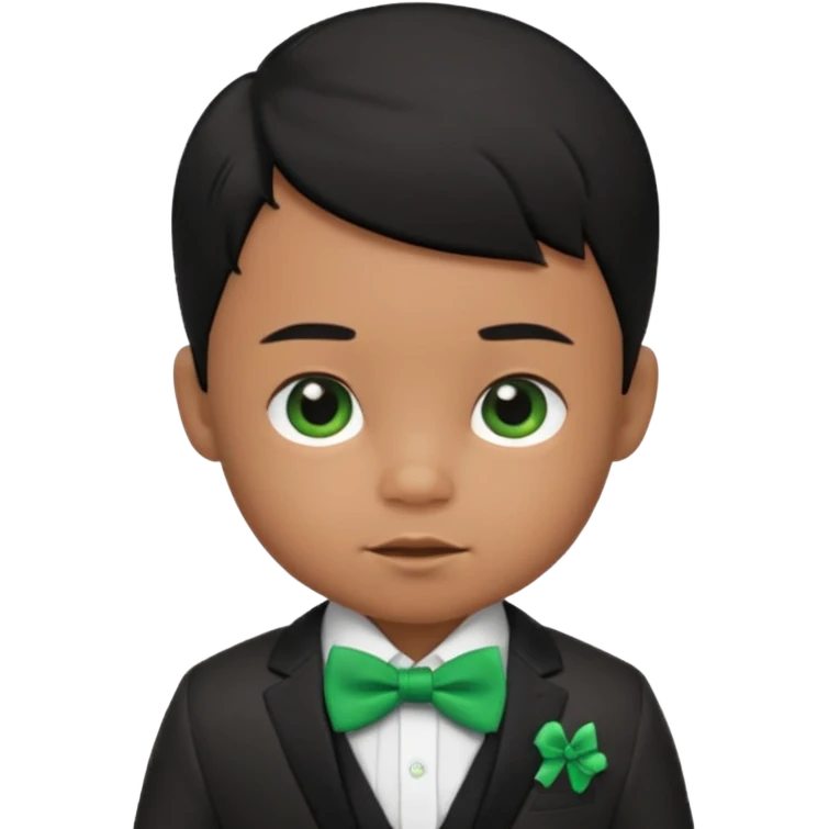 baby boy black hair in suit, with green bow emoji