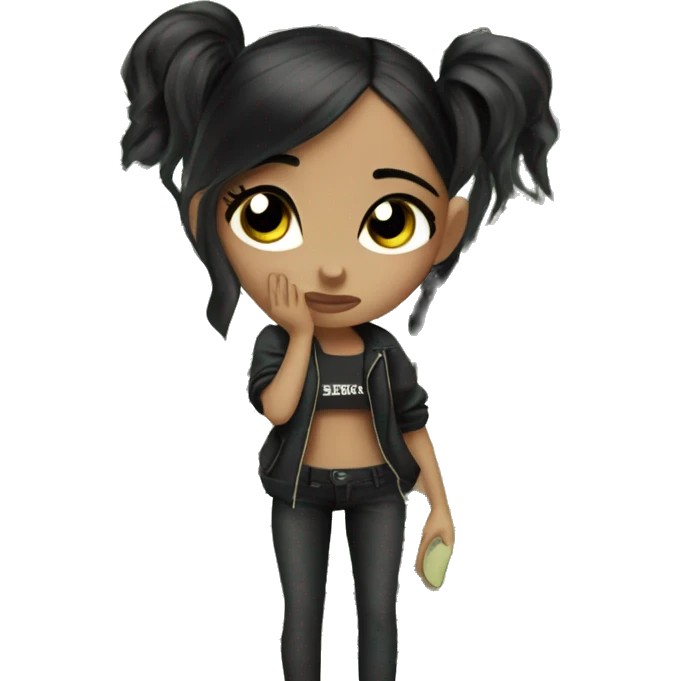 Blacked hair bratz girl wipes away tears with a banknote emoji