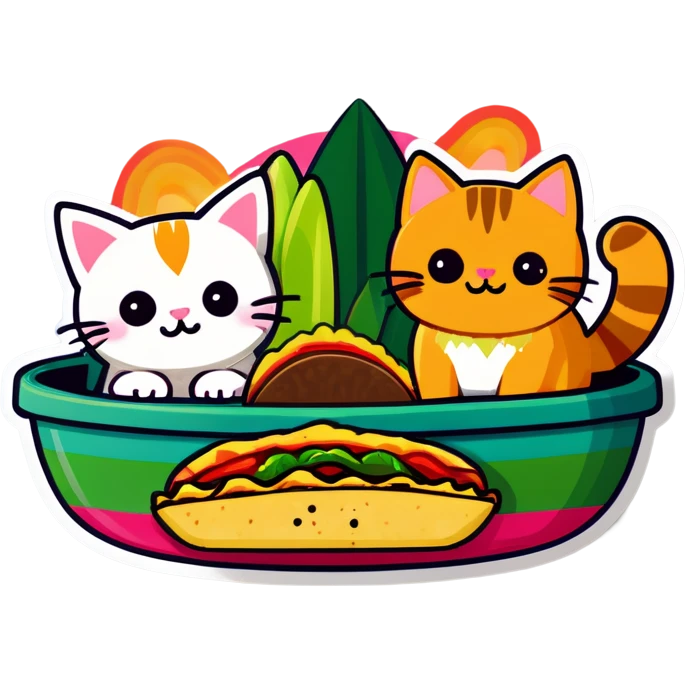 Pot leaf and kittens eating tacos kawaii style  emoji