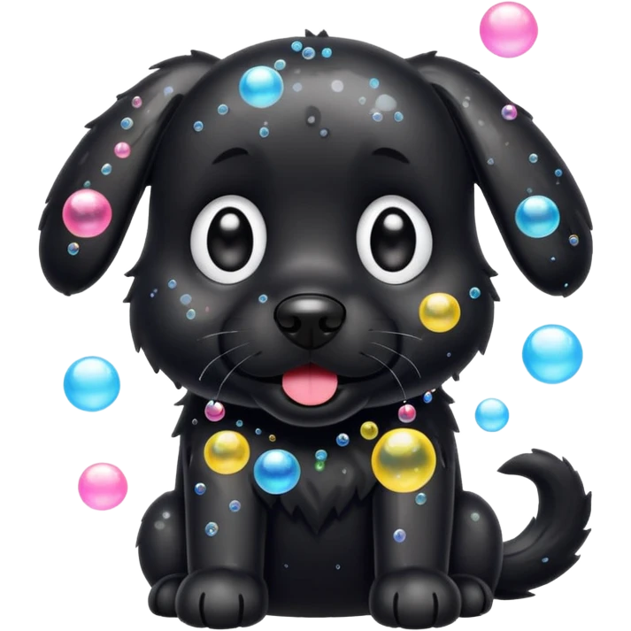 black dog with soap bubbles emoji