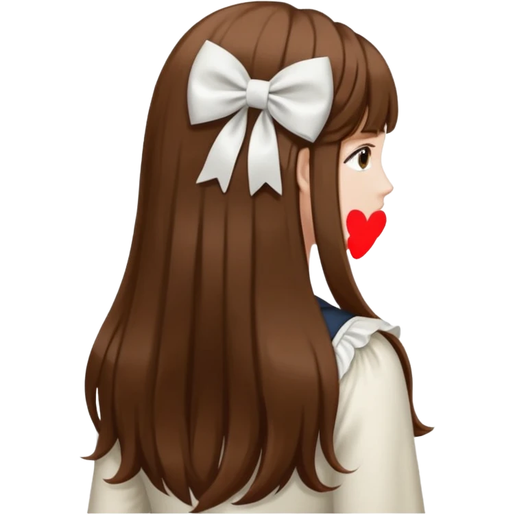 Brown long hairs with white bow from the back emoji