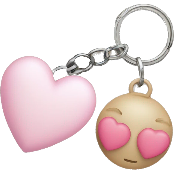keychain with pink heart charm and beige charm emoji