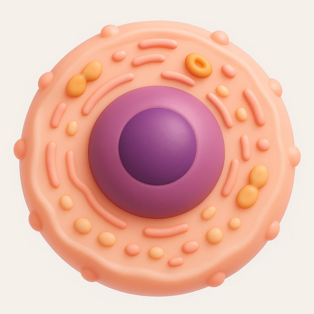 Make the human cell with a prominent nucleus detail in the style of microsoft style 3d fluent emojis emoji