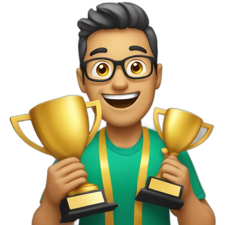 Excited man with awards emoji