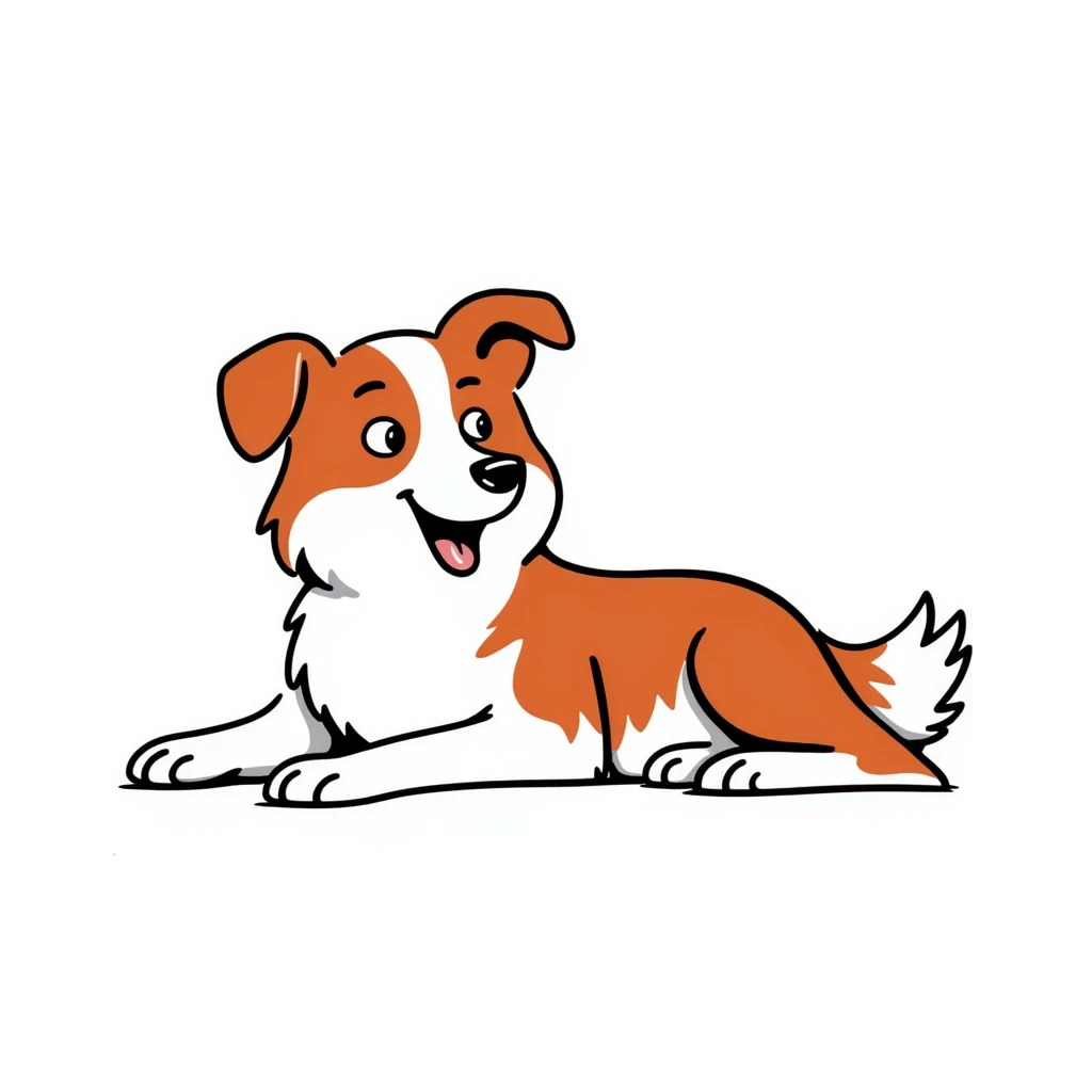Red merle Australian Shepherd dog laying down, reddish-copper coat with white patches, relaxed emoji