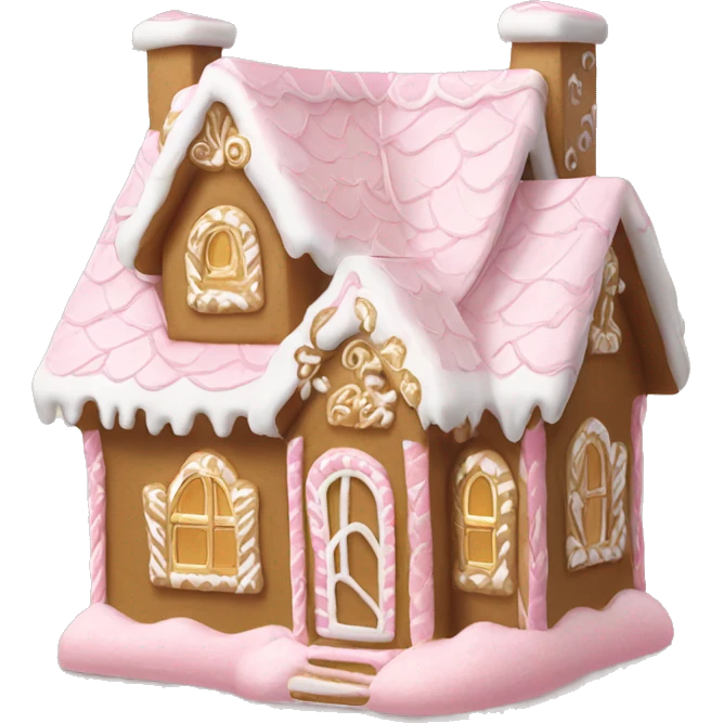light pink and gold and white gingerbread house emoji