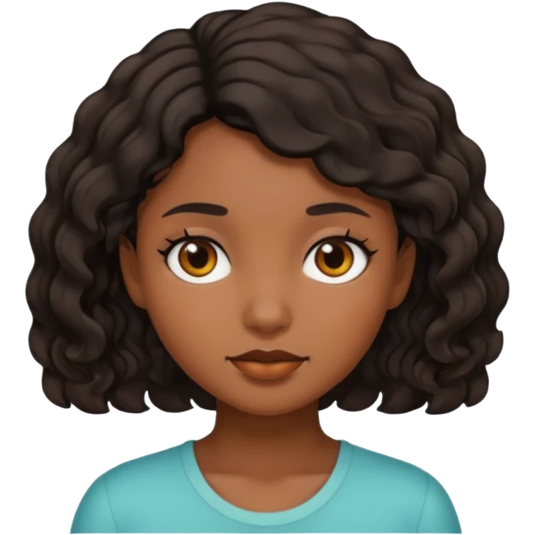 Girl with brown skin black short wavy hair emoji