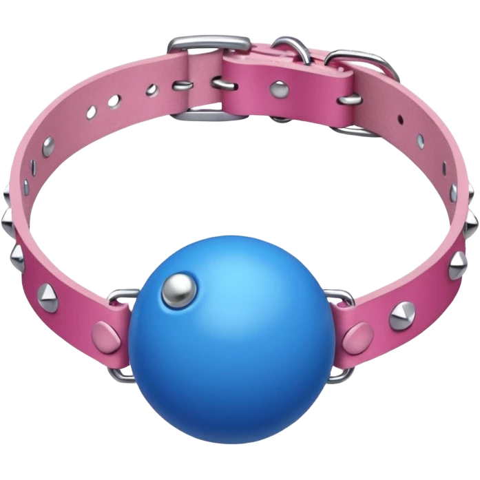 Blue ball for the gag on a ball gag with a pink attachment collar with white studs emoji