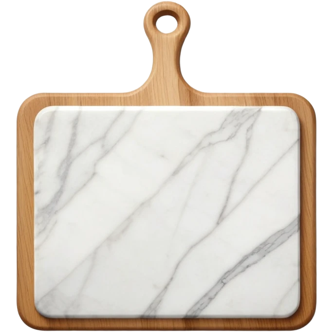 white marmor cuttingboard with a wooden grip all along the top side emoji