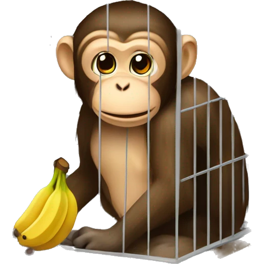 Monkey in a cage. Can't reach the banana.  4к emoji
