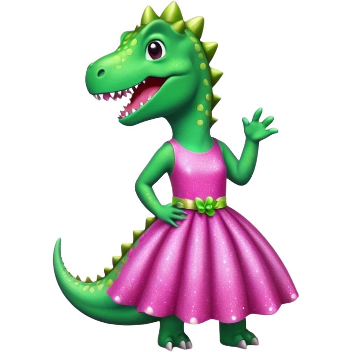 dino in a pink sparkly dress emoji