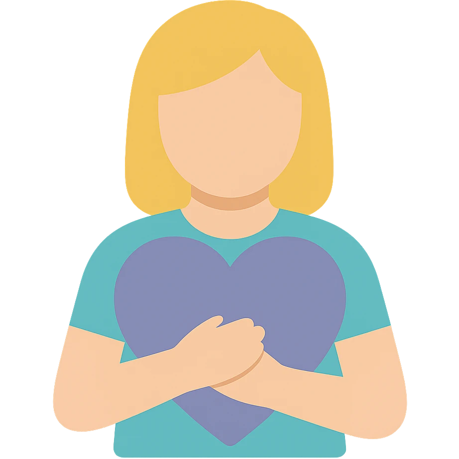 woman Arms hug a dull purple heart emoji