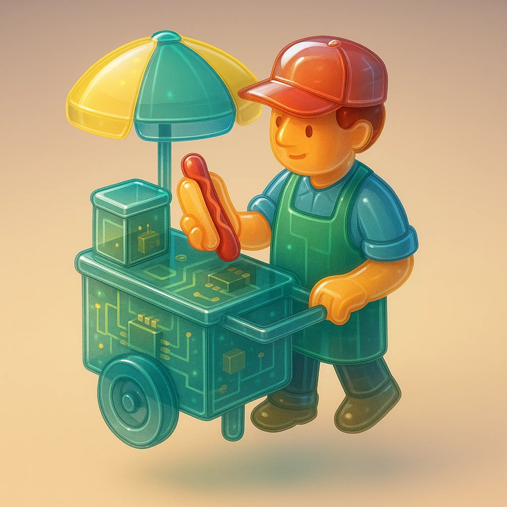 hotdog seller in New York with cart emoji