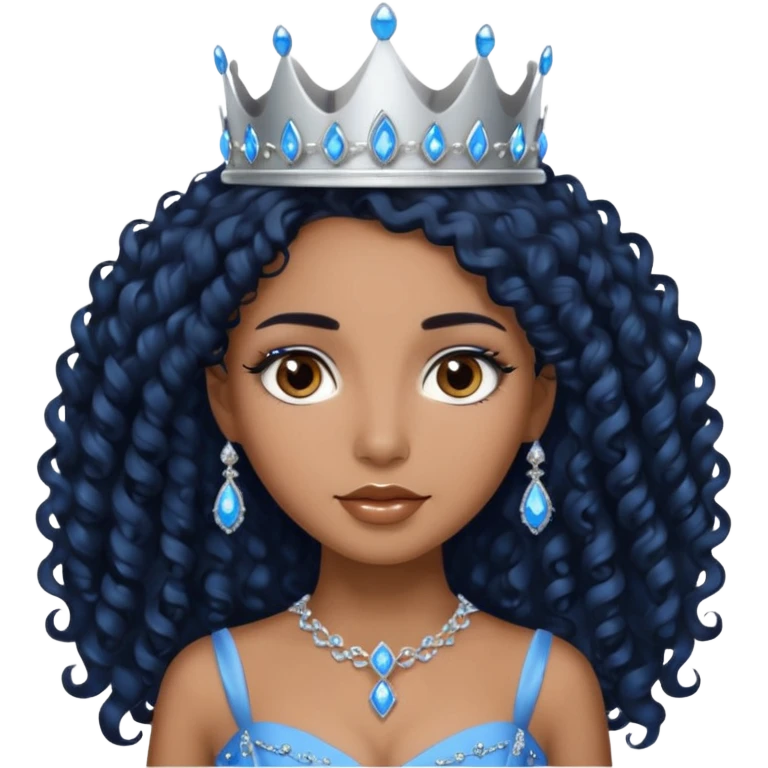 Por favor hazme el emoji de la princesa pero morena con el pelo negro y rizado y largo, los ojos marrones y la corona plateada con jollas azules emoji