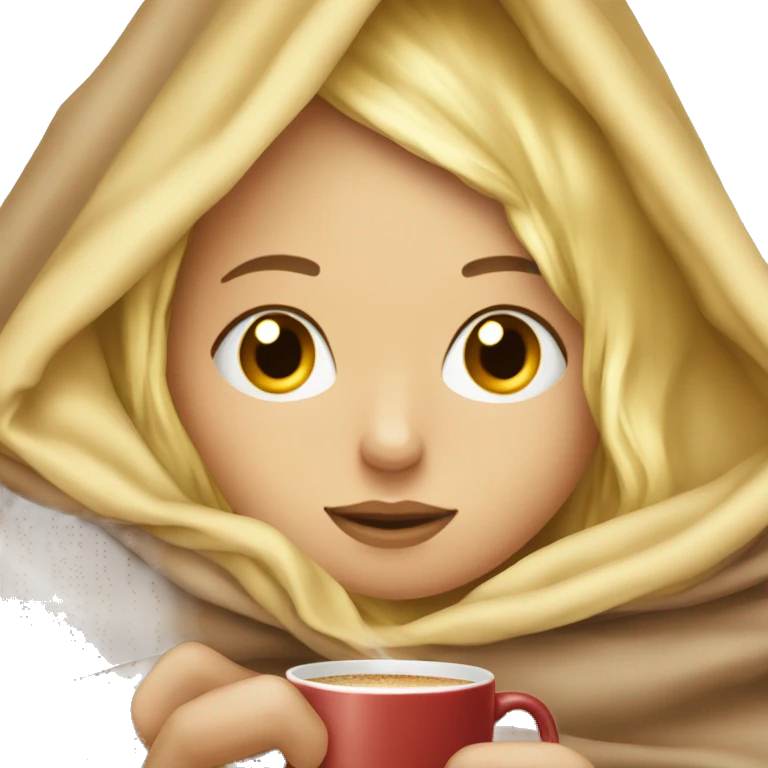 girl inside a blanket sipping coffee eyes closed blonde emoji