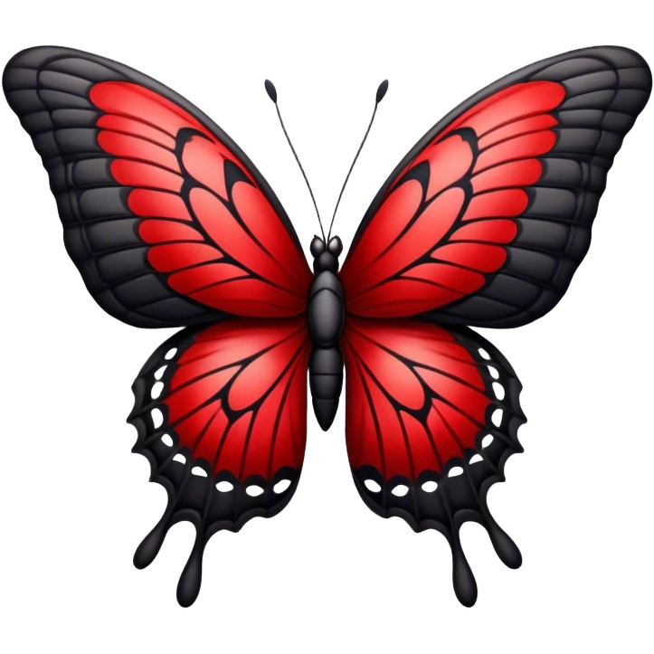 An Edgy crimson-blood-red, obsidian-black, beautiful butterfly emoji