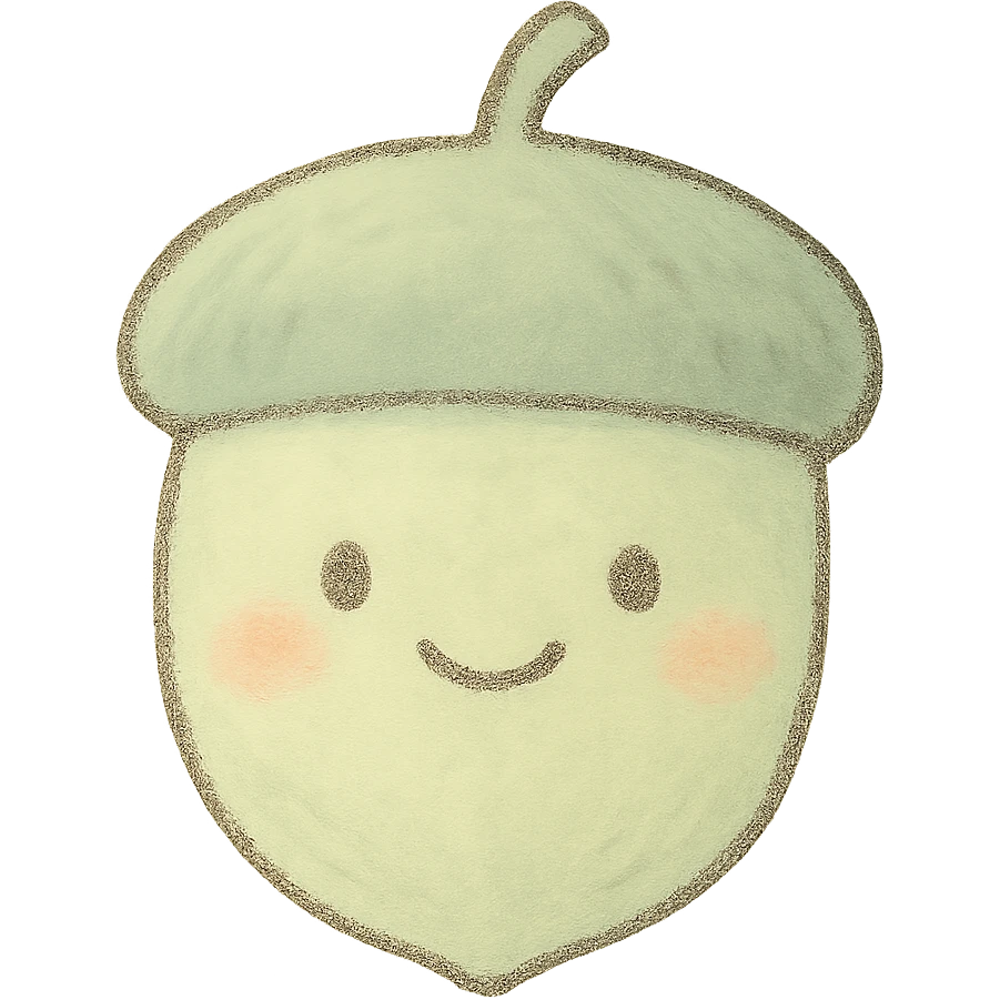 soft green acorn with a smiley face, hand-drawn kawaii style, soft pastel colors emoji