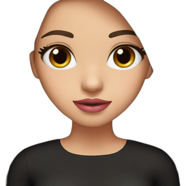 A girl with brown eyes, long straight brown hair, plump pink lips in a black dress emoji