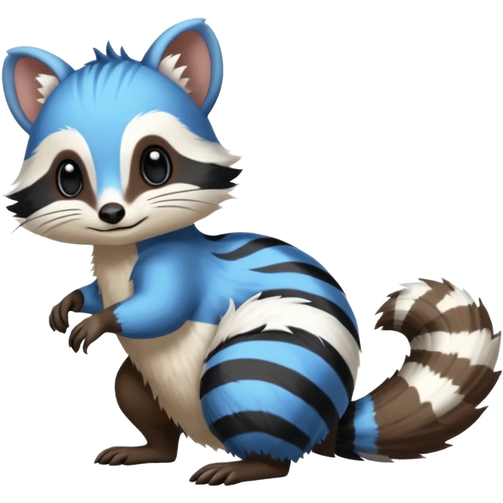 Black/White/Blue Skunk-Furret-Numbat-animal-fusion (full body) emoji