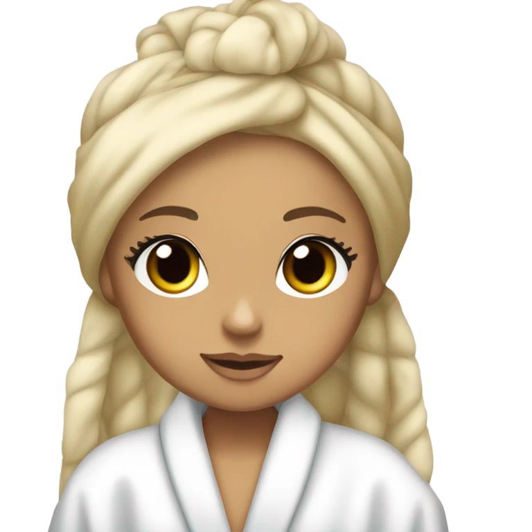 blonde ariana grande in bath robe with hair towel emoji