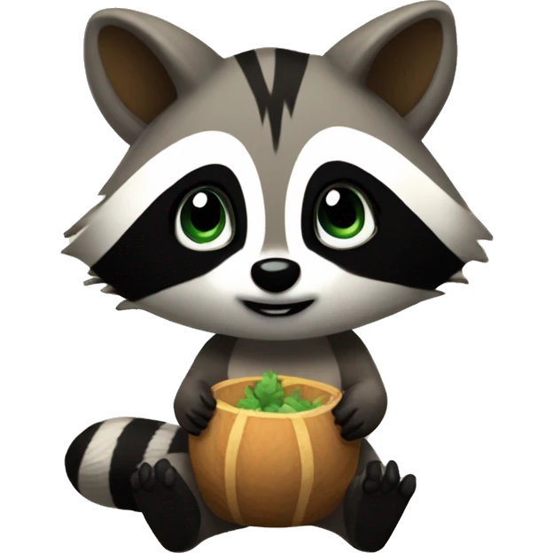 Cutesy raccoon playing Stardew Valley emoji