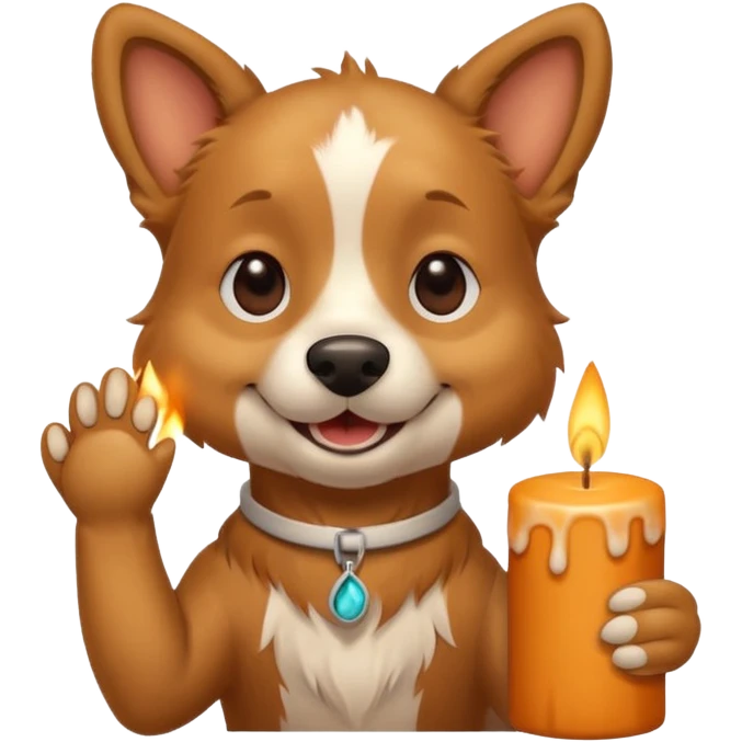 happy dog holding an aromatic candle in hand emoji